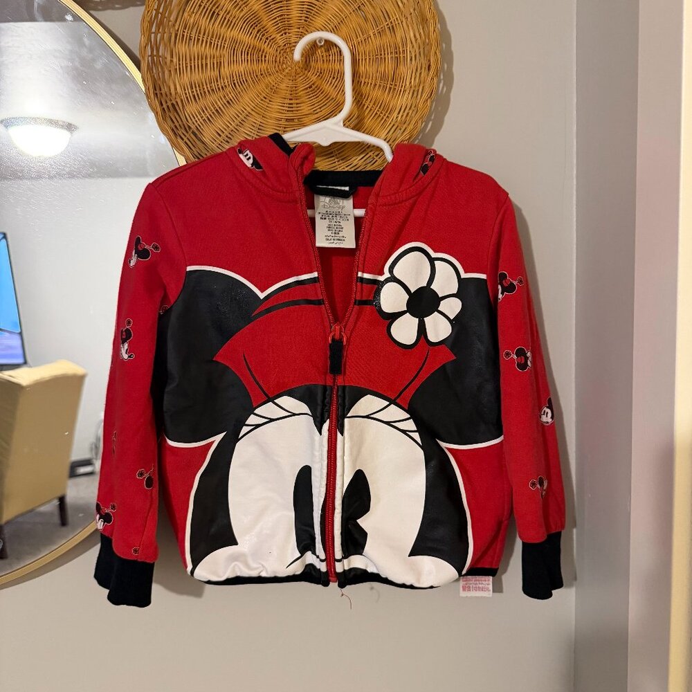 Disney Parks Minnie Mouse Full-Zip Hoodie Girls Size 4 | Red & Black